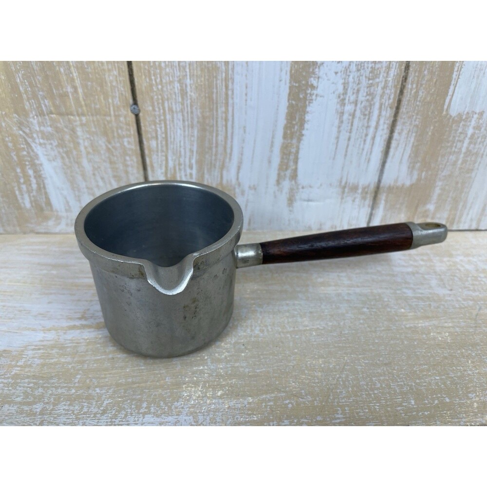 Vintage MCM Japan Knobler Metal Butter Syrup Warmer Pour Cup Wood Handle